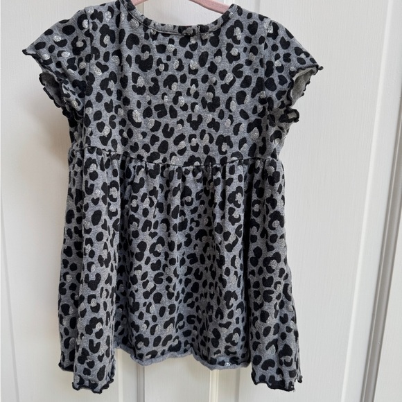 Ruffle Girl 3T Girls Black and Gray Leopard Print Short Sleeve Shirt Blouse - Picture 6 of 6